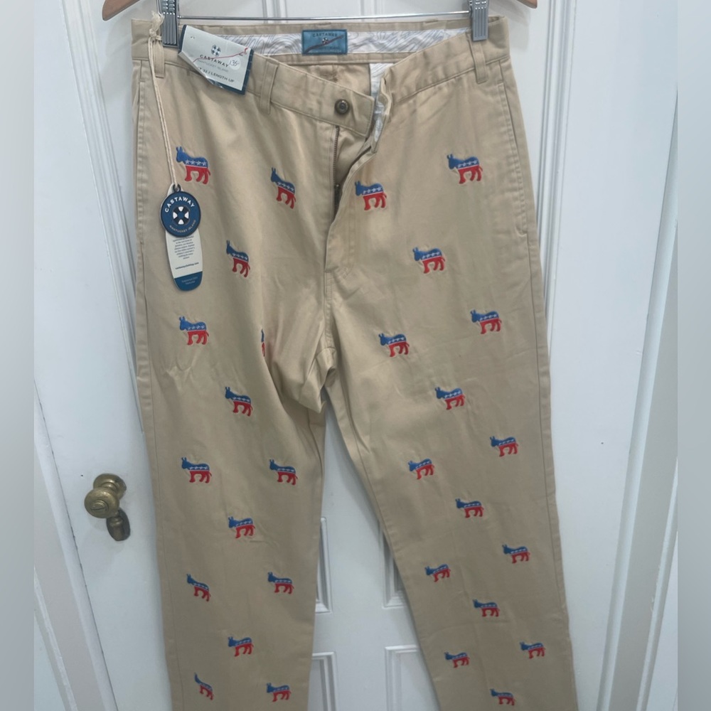 Democrat alert:New castaways Khakis w political donkeys embroidered on them